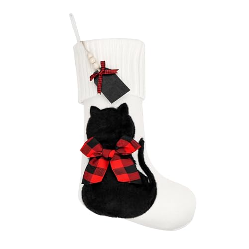 White Knitted Cat Stocking U46096