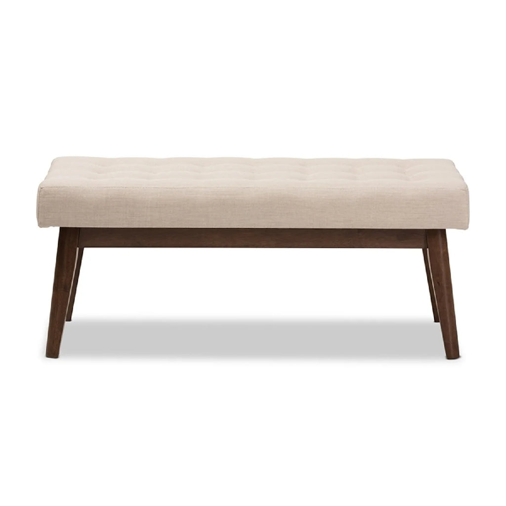 Walnut Wood Light Beige Fabric Bench J4245