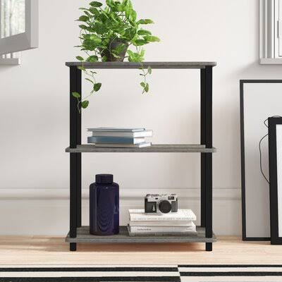 French Oak Gray/Black Square Tube Etagere Bookcase T760