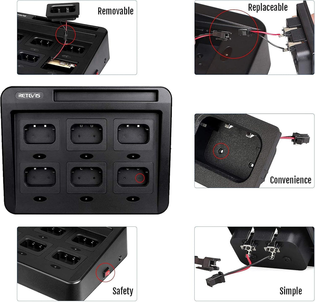 6 Pack Dual Band Rechargeable Walkie Talkies with 6-Way Charging Station H740