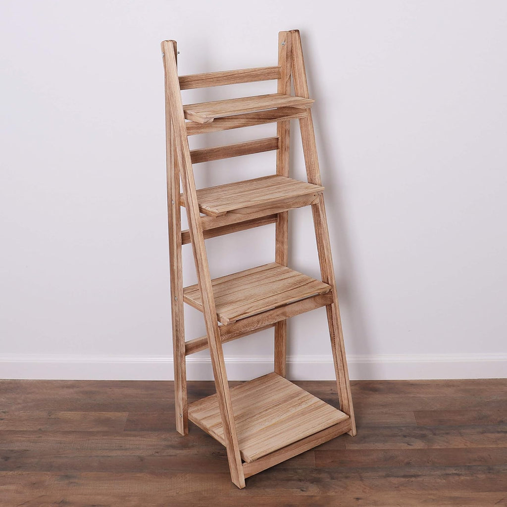 Distressed White Wooden Ladder Bookshelf X88406