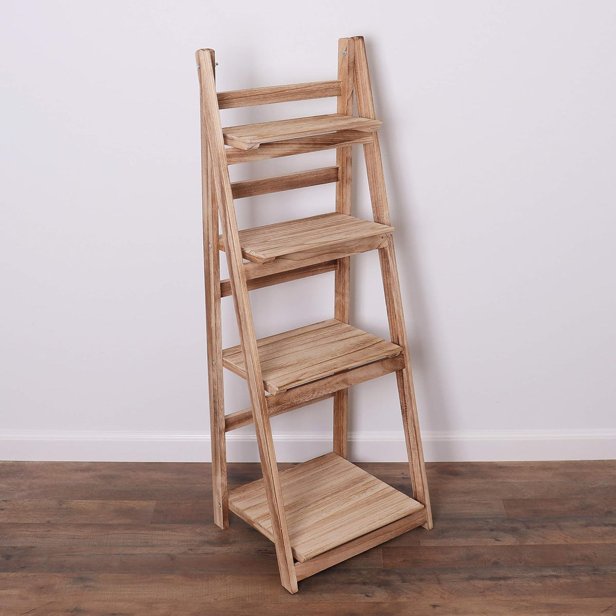 Distressed White Wooden Ladder Bookshelf X88406