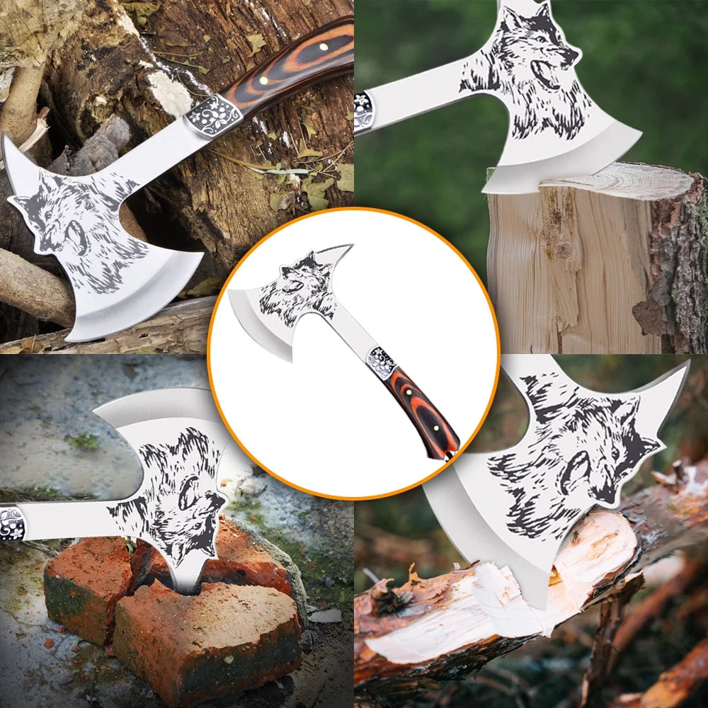 Camping Hatchet with Sheath Stainless Steel Wood Handle M9585