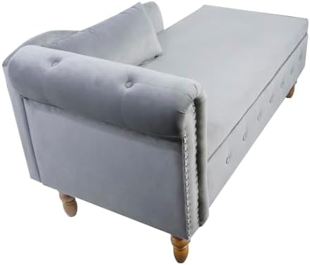 Velvet Chaise Lounge Chair with Button Tufted and Lumbar Pillow D4986