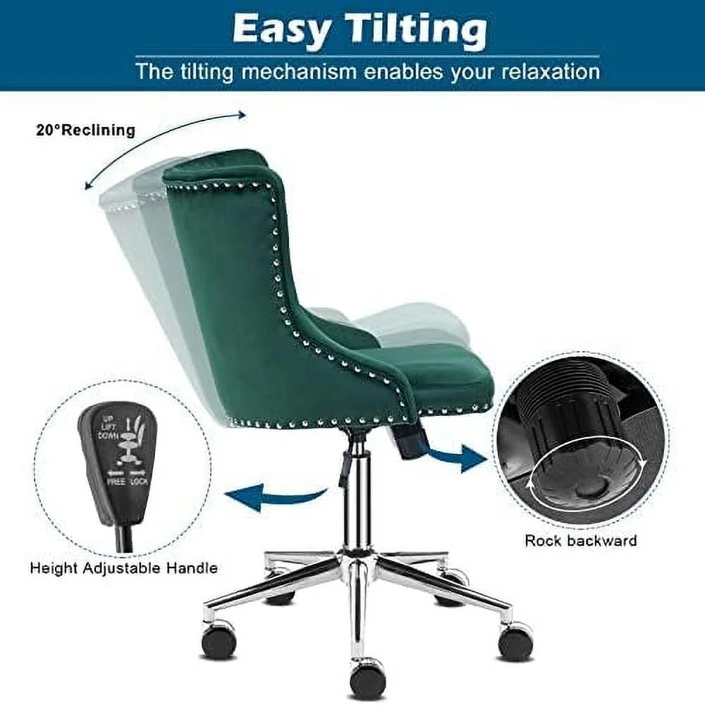 Olive Green Velvet Upholstered Adjustable Rolling Swivel Office Chair W673546