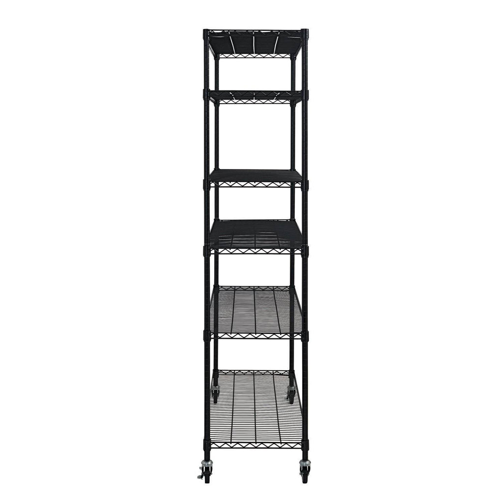 Black 6-Tier Wire Shelving Unit with Rubber Casters J258099