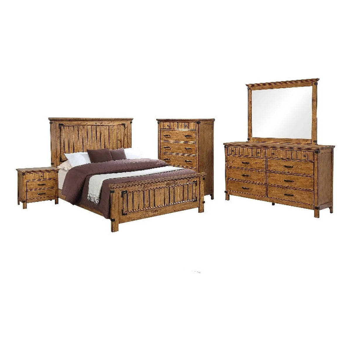 5-Piece Wood Queen Panel Bedroom Set in Brown Q95299