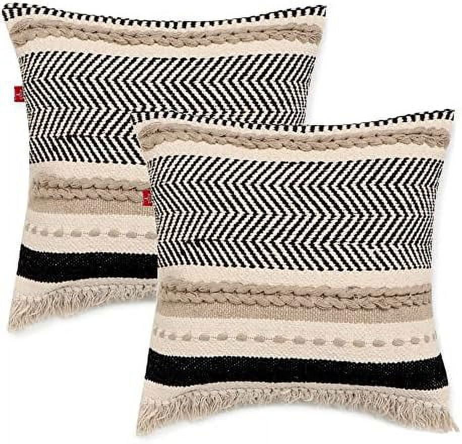 Handmade Boho Throw Pillow Covers Set Of 2 18"X18" Black K3170
