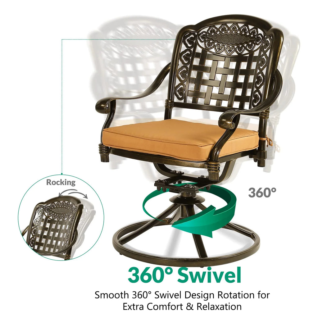 5-Piece Cast Aluminum Outdoor Patio Dining Set with 4 Swivel Chairs and Round Table P509169