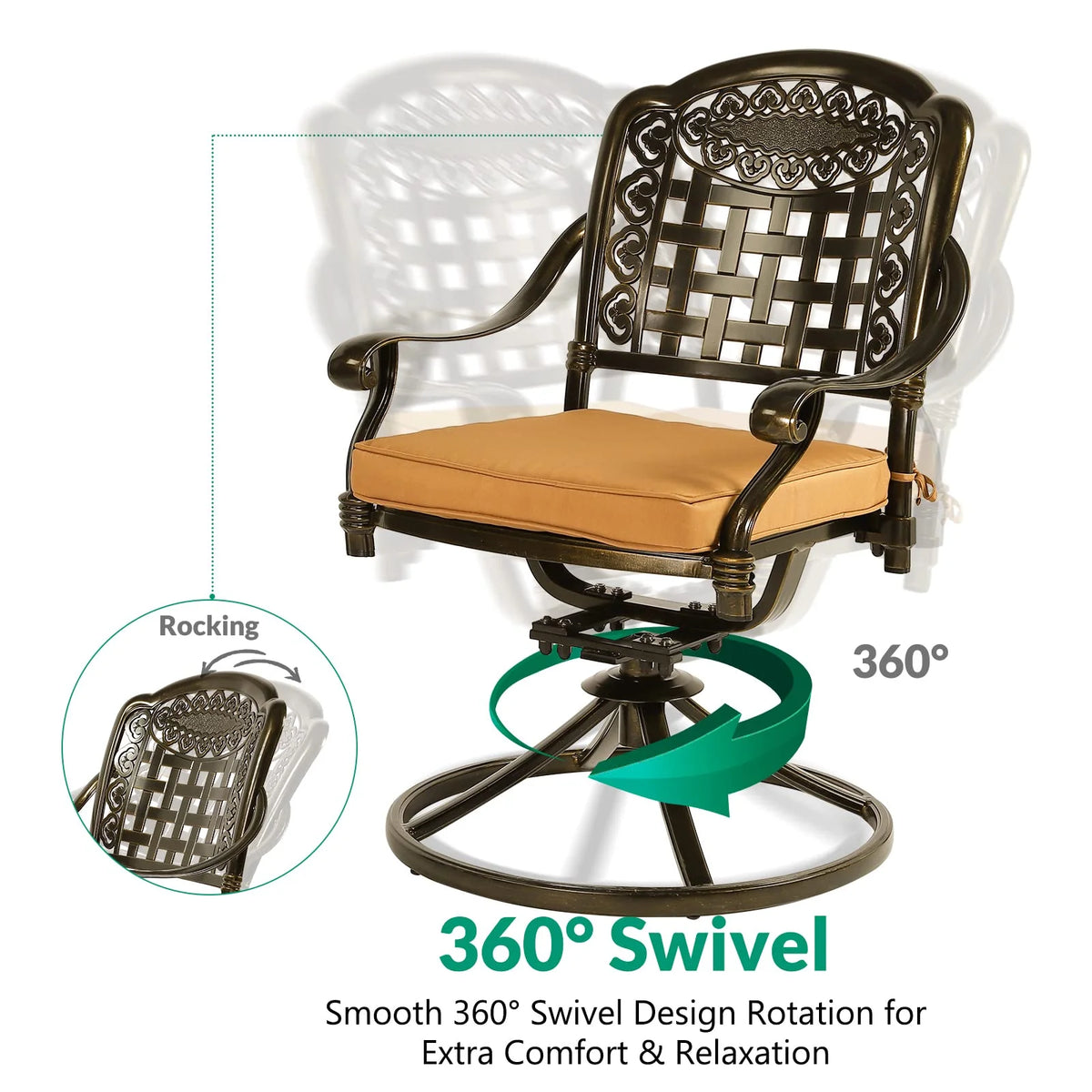 5-Piece Cast Aluminum Outdoor Patio Dining Set with 4 Swivel Chairs and Round Table P509169