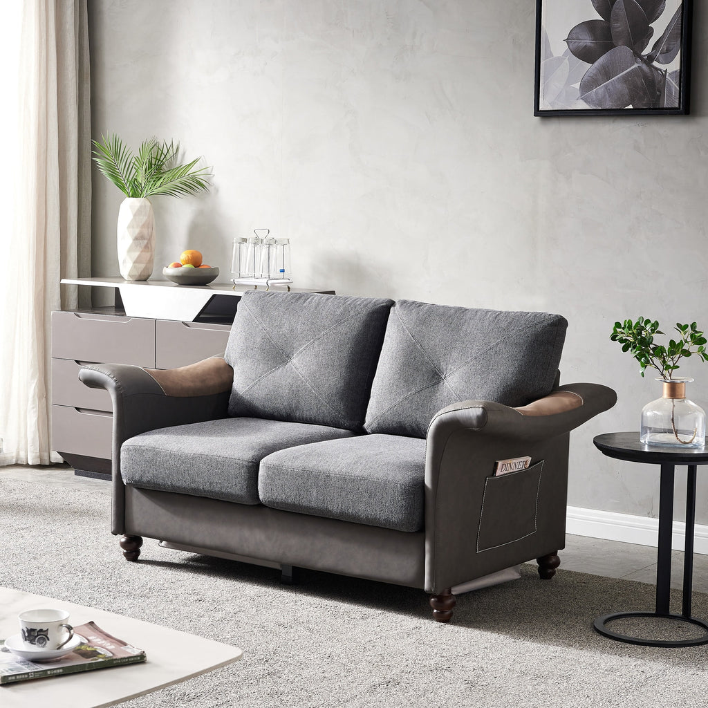 Dark Grey Faux Leather & Linen Sectional Sofa Set Q58127