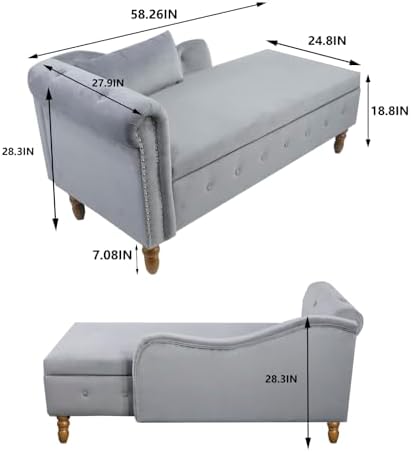 Velvet Chaise Lounge Chair with Button Tufted and Lumbar Pillow D4986