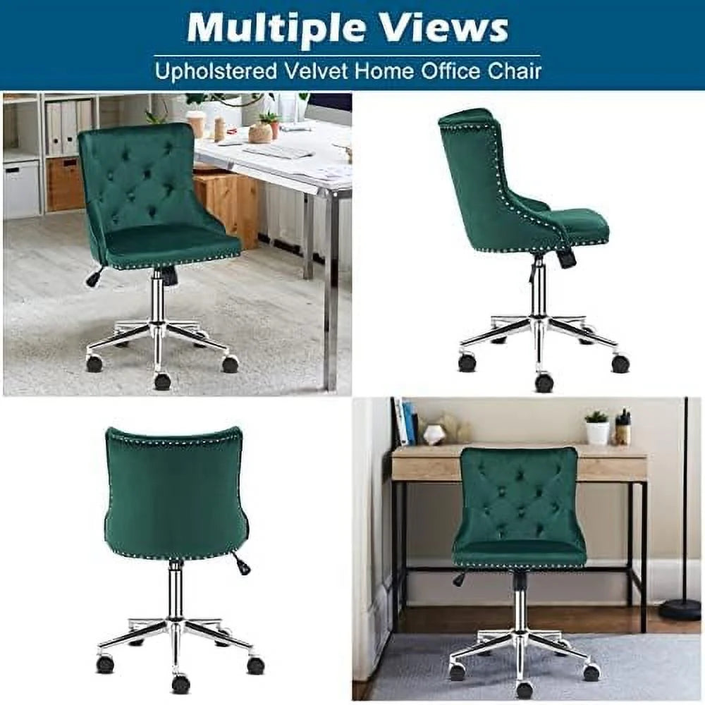 Olive Green Velvet Upholstered Adjustable Rolling Swivel Office Chair W673546