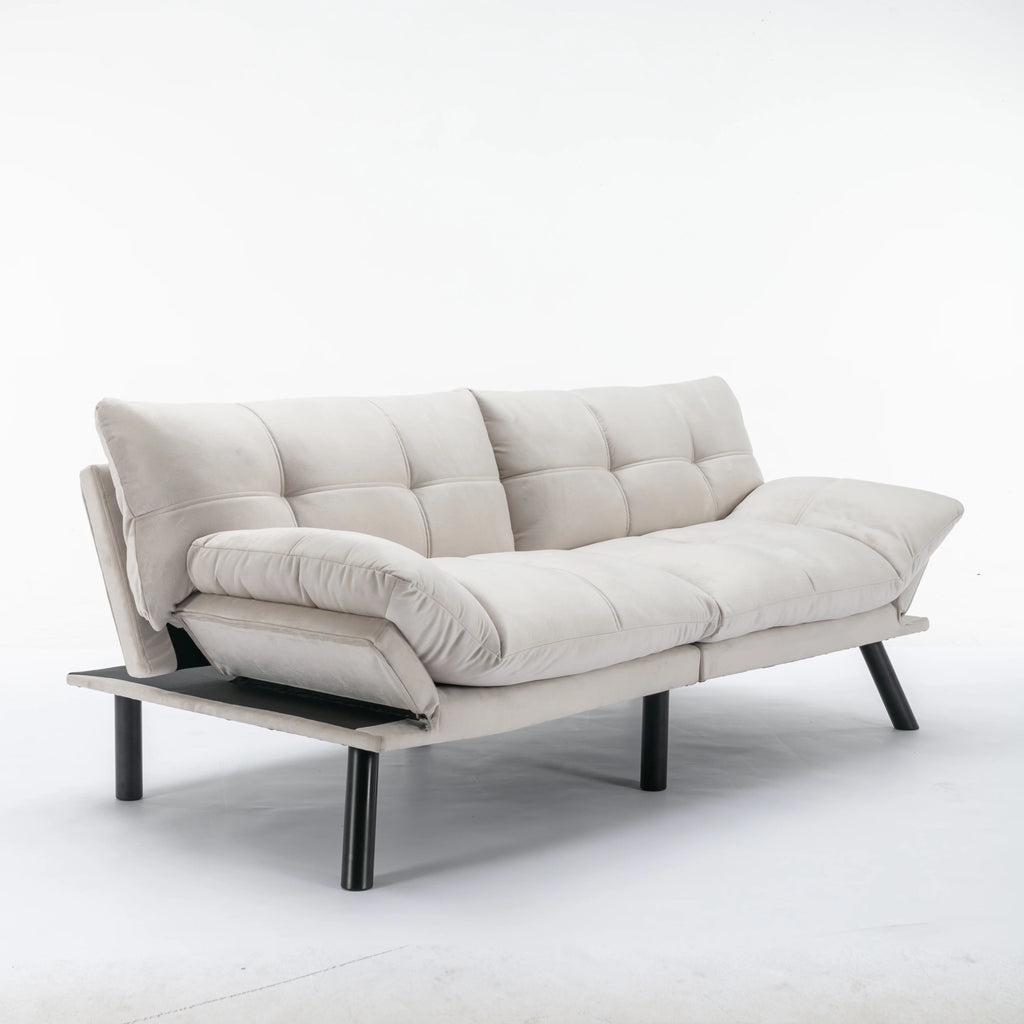 White Velvet Futon Sofa Bed with Adjustable Armrests G2905