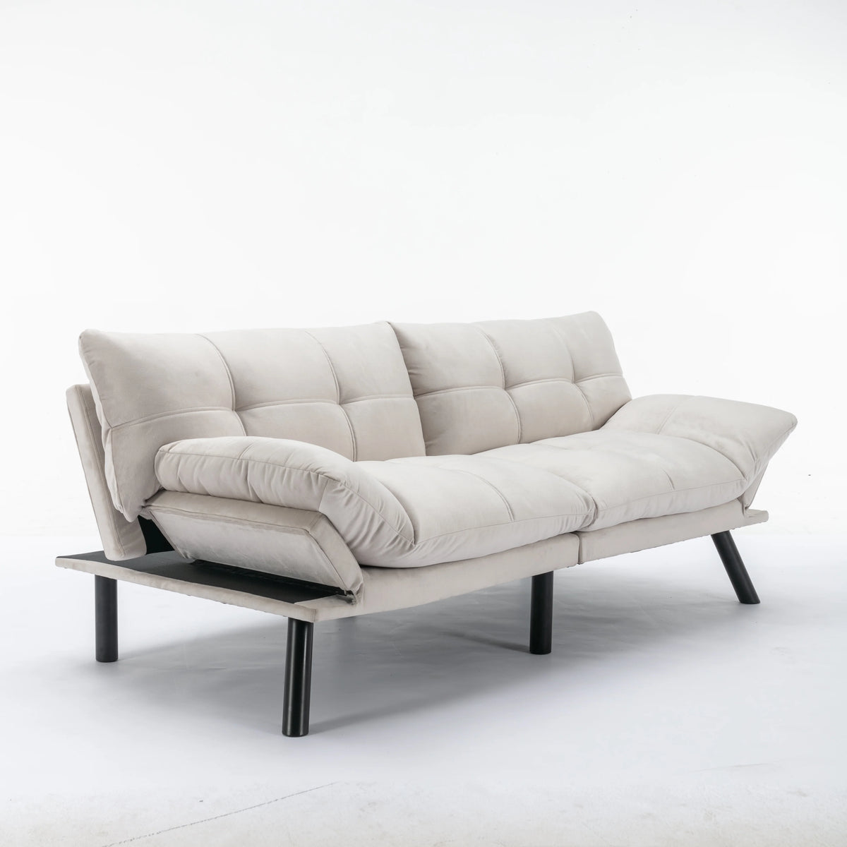 White Velvet Futon Sofa Bed with Adjustable Armrests G2905