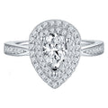 Pear Cut Moissanite Pave Set Engagement Ring In 18K White Gold Plating Over Silver V855039