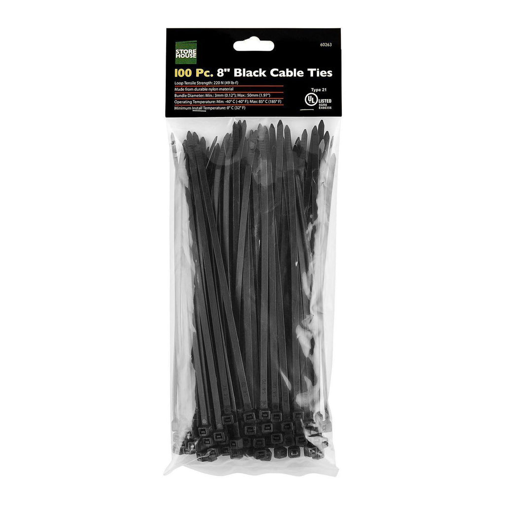 Black 8 in. UV-Resistant Cable Ties 100-Pack O2821