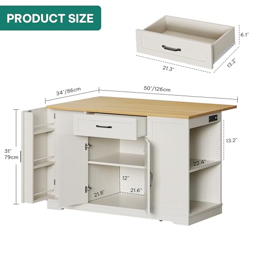 50" Rolling Kitchen Island with Drop Leaf N656