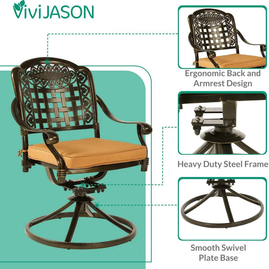 5-Piece Cast Aluminum Outdoor Patio Dining Set with 4 Swivel Chairs and Round Table P509169