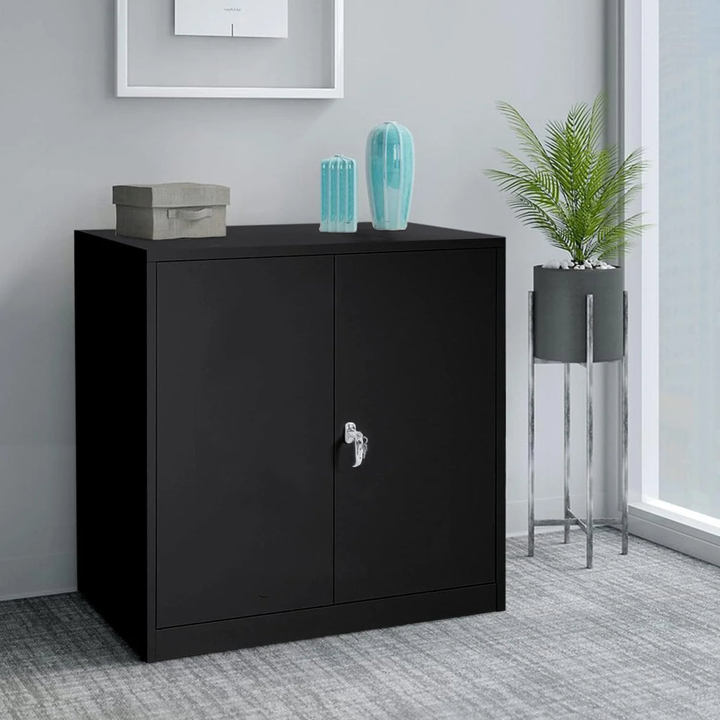 42 In Black Metal Storage Cabinet with Locking Doors and 2 Adjustable Shelves C3999