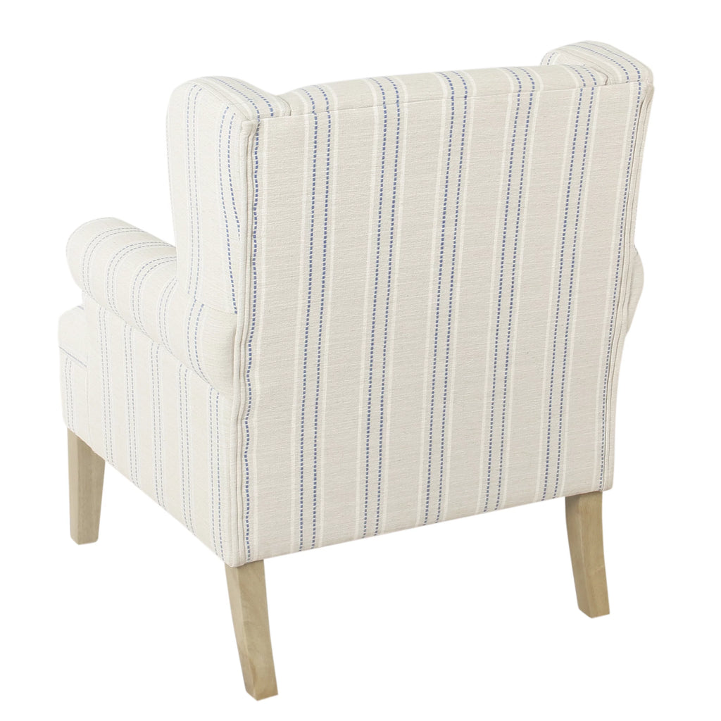 Blue and Off-White Striped Wingback Accent Chair D9775