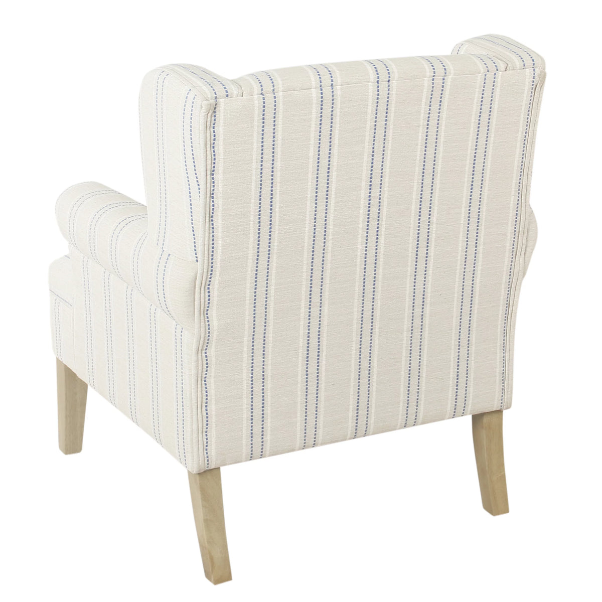 Blue and Off-White Striped Wingback Accent Chair D9775