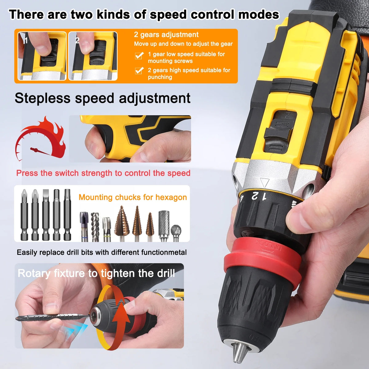21V 2in1 Electric Screwdriver High Torque Brushed Motor X4053