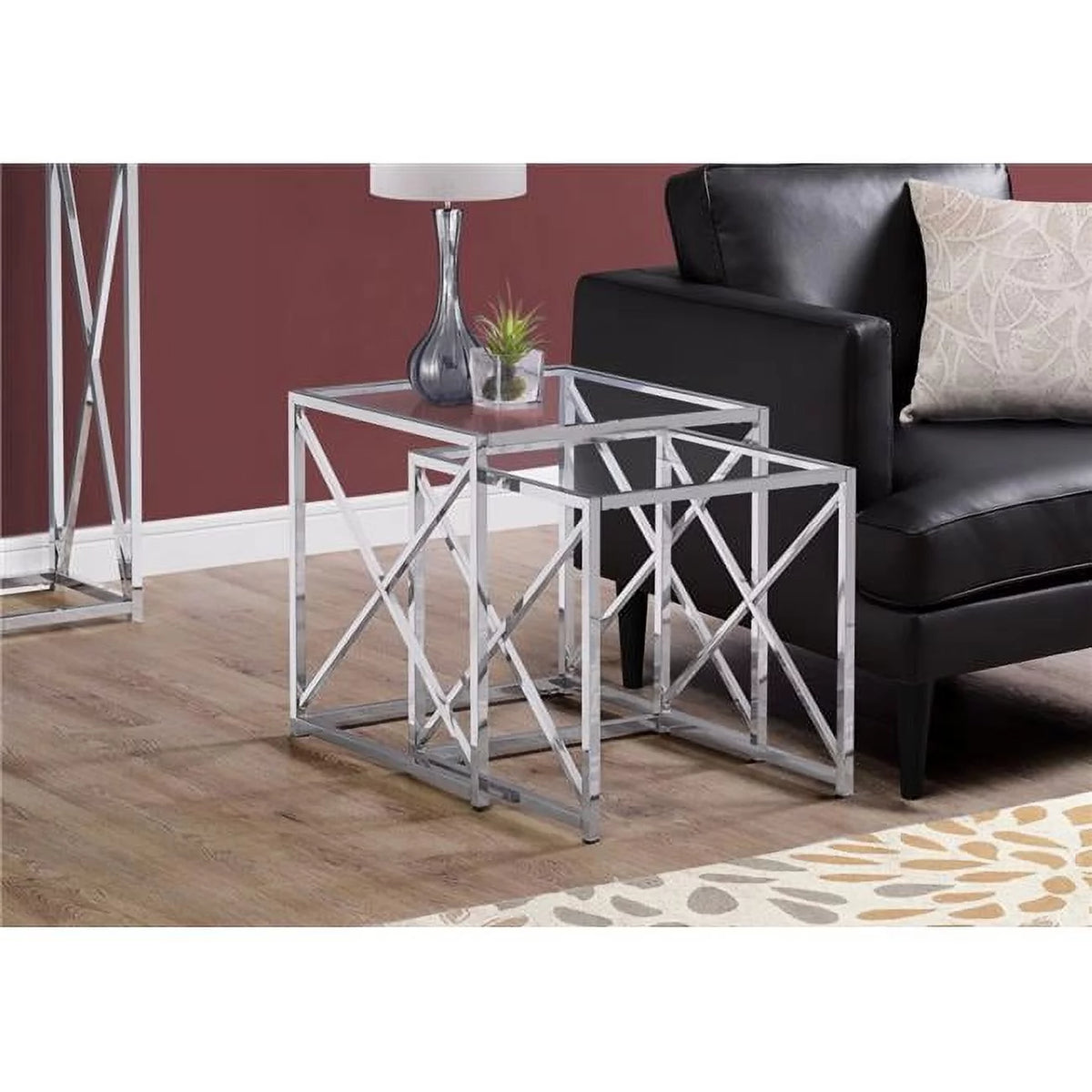 Chrome Metal & Tempered Glass Nesting Table Set K27528
