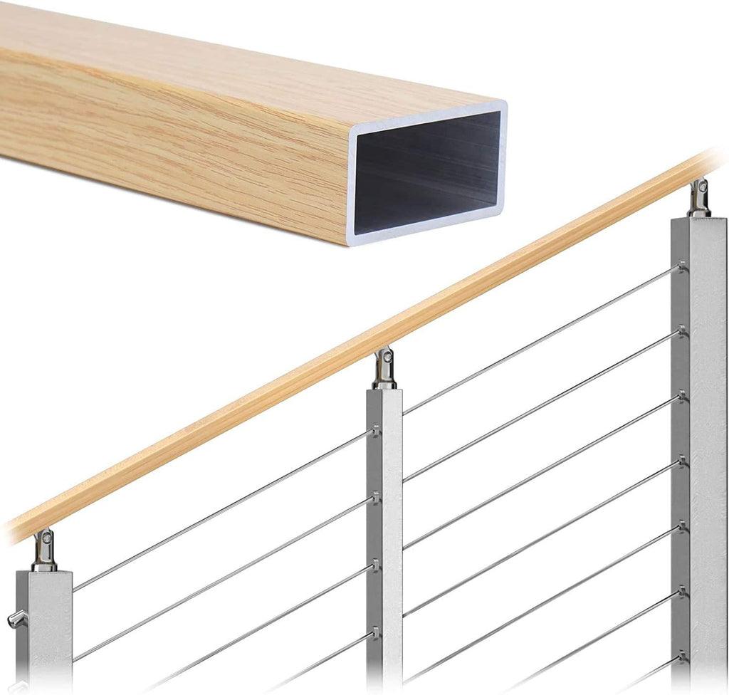 6.6ft Aluminum Cable Railing Handrail with Red Oak Wood Grain Bracket Hardware X838945