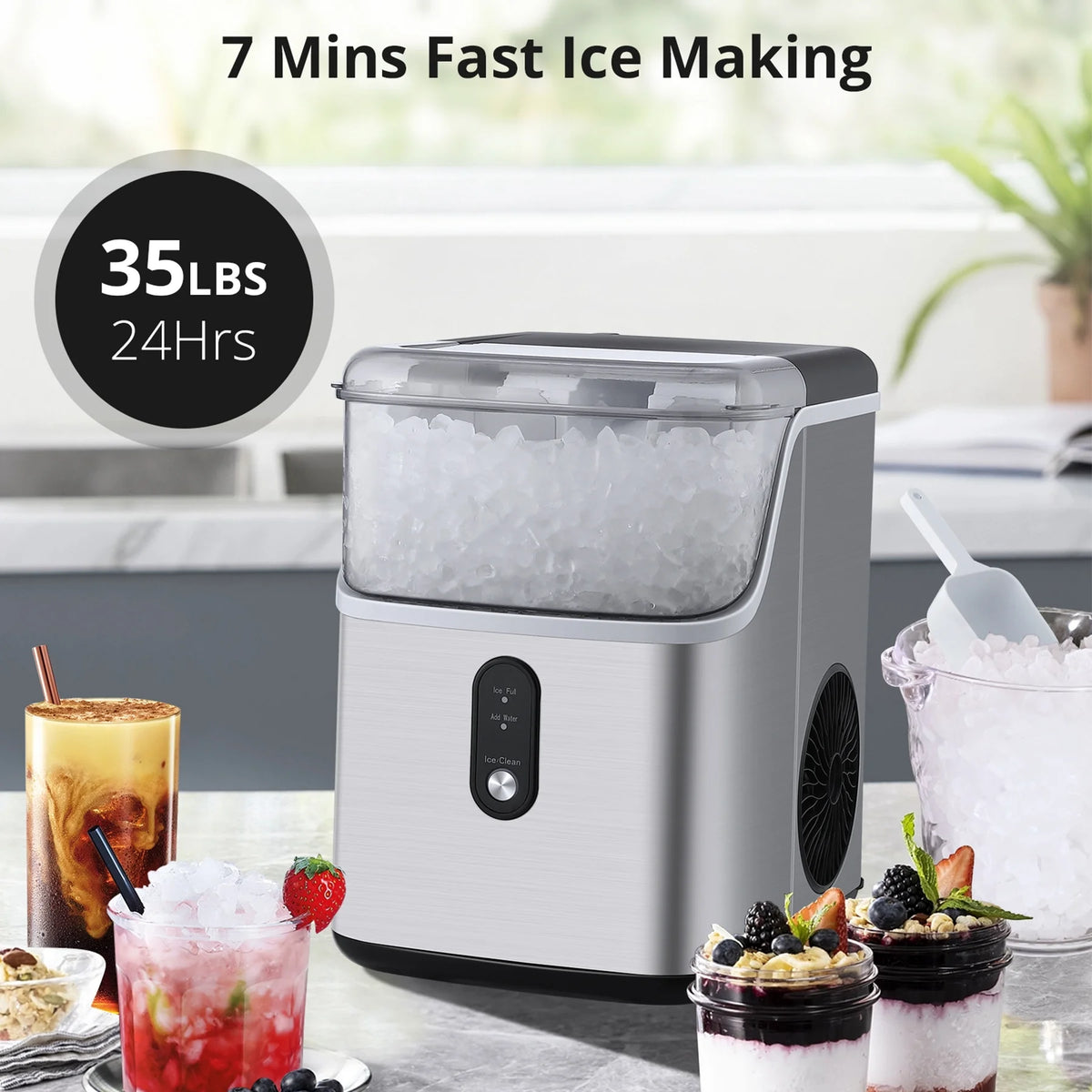 35Lbs/24H Chewable Nugget Ice Maker Countertop with Ice Scoop R363779