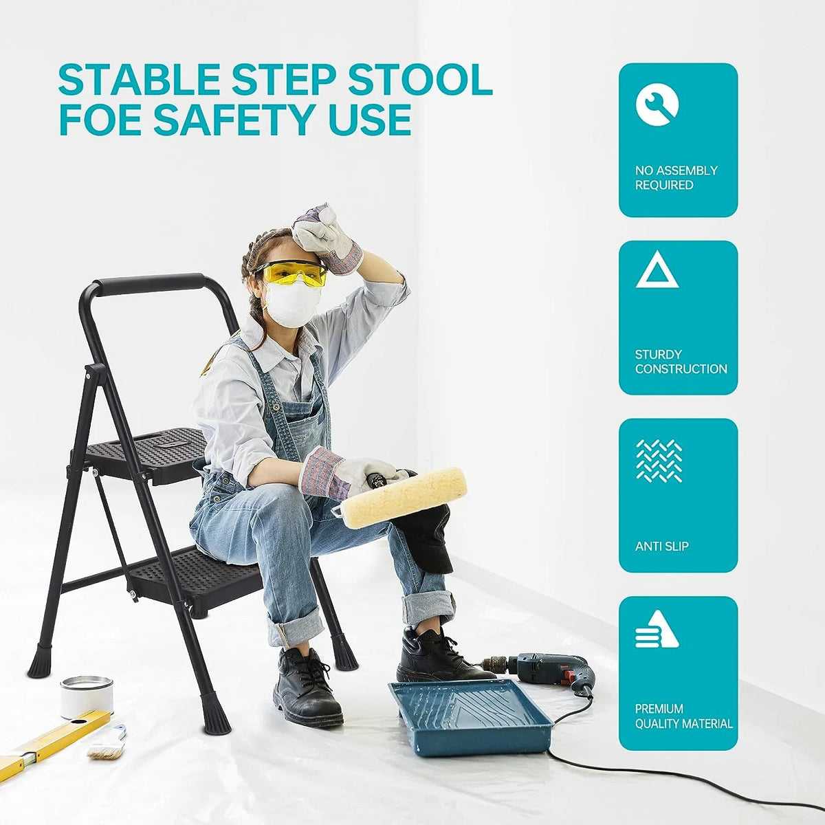 5 Step Lightweight Folding Steel Ladder 330lb Capacity O2540