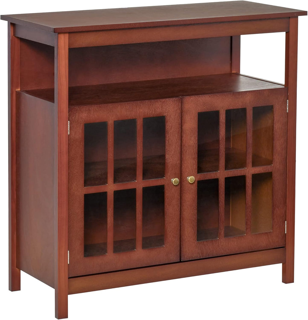 Cherry Wood Kitchen Storage Sideboard Cabinet with Open Shelf and Glass Door V81354