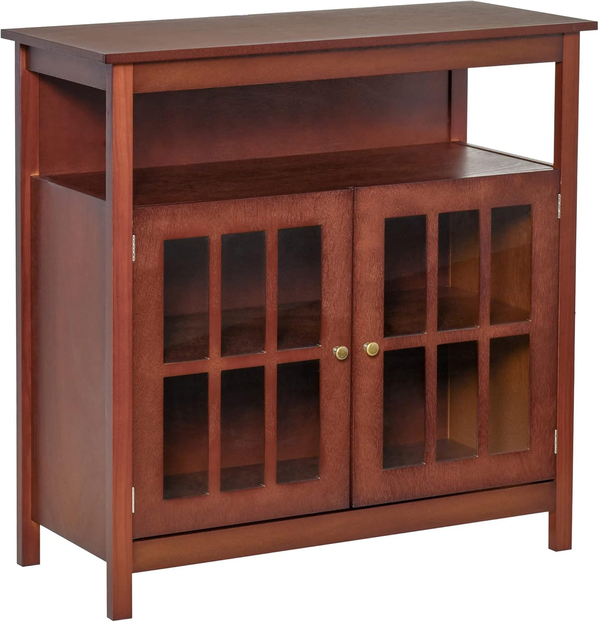 Cherry Wood Kitchen Storage Sideboard Cabinet with Open Shelf and Glass Door V81354
