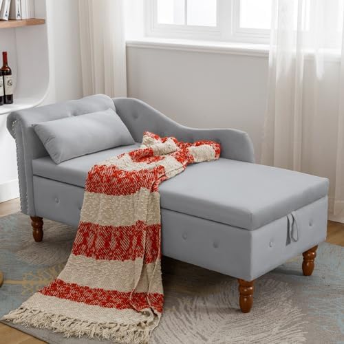 Velvet Chaise Lounge Chair with Button Tufted and Lumbar Pillow D4986