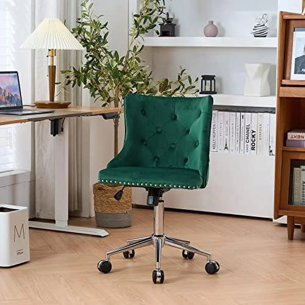 Olive Green Velvet Upholstered Adjustable Rolling Swivel Office Chair W673546