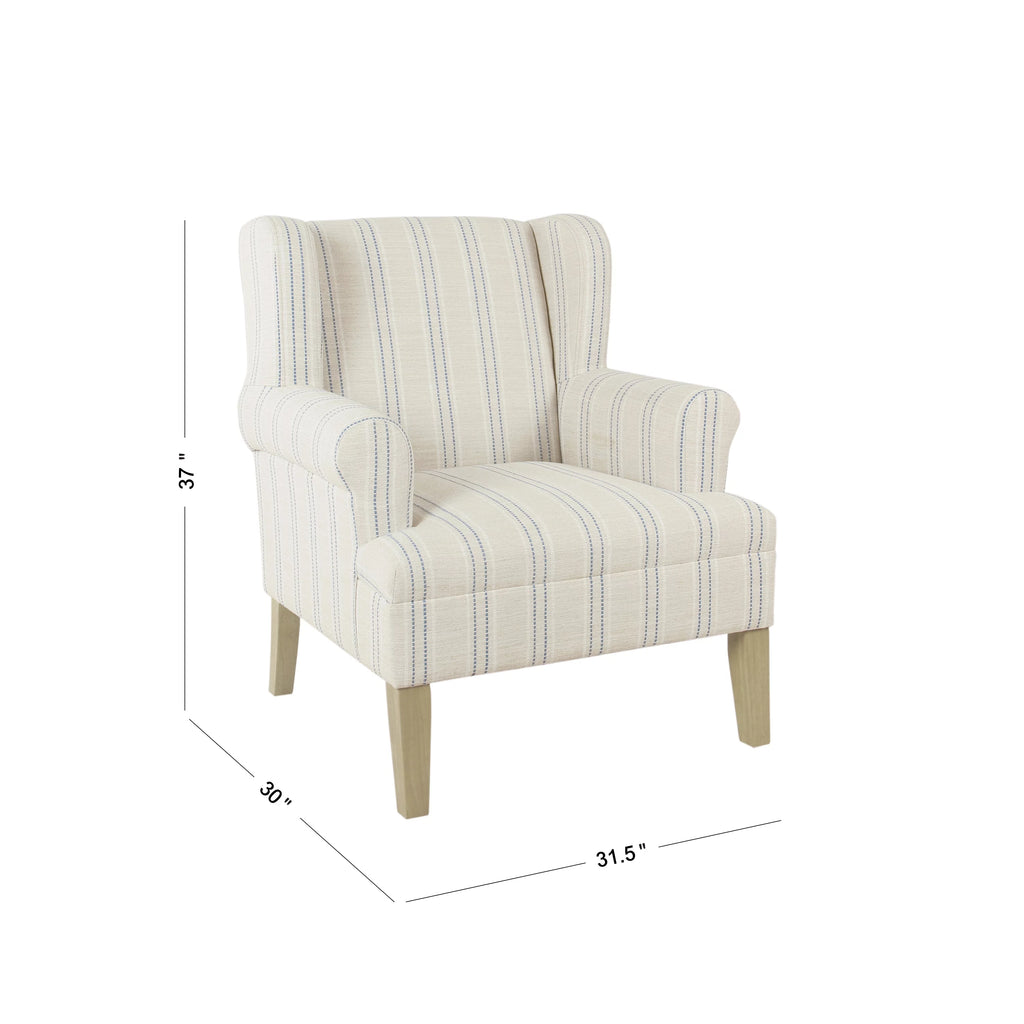 Blue and Off-White Striped Wingback Accent Chair D9775