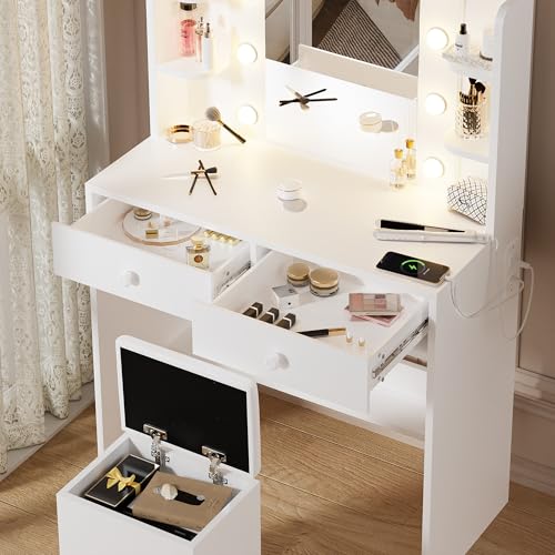 White Vanity Desk with Mirror and Lights Z131
