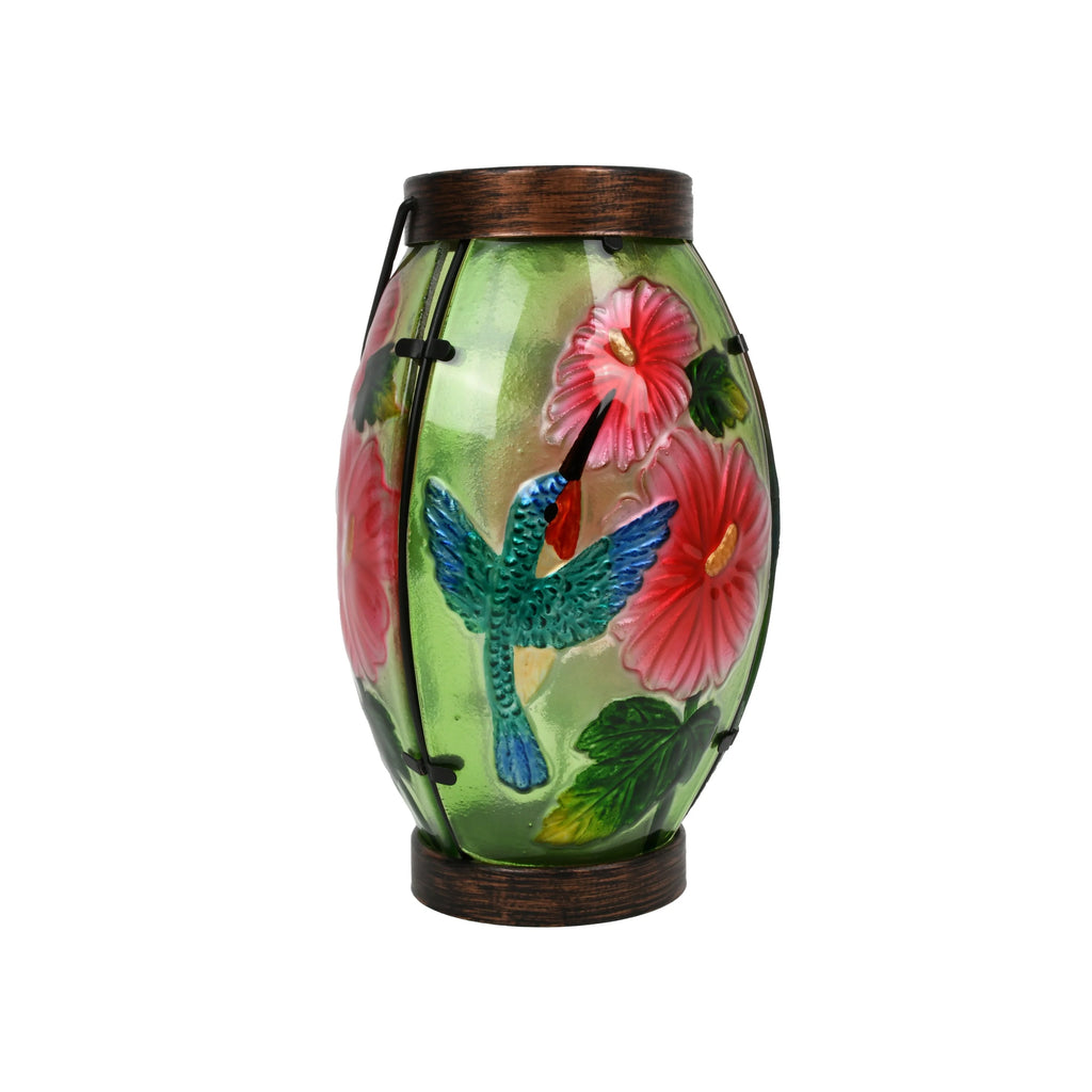 Hand Painted Green Glass Solar Lantern R453
