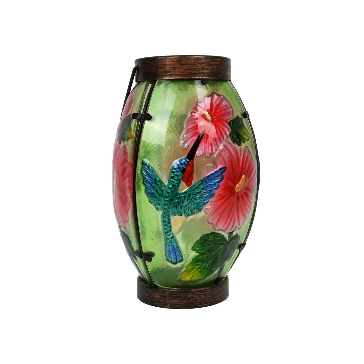 Hand Painted Green Glass Solar Lantern R453