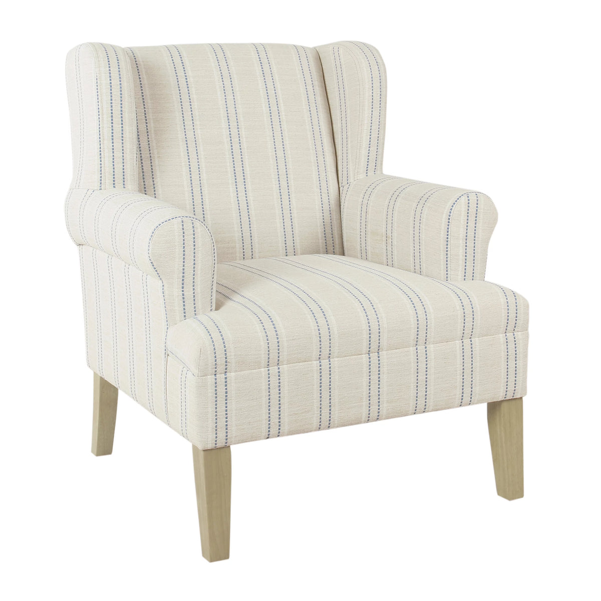 Blue and Off-White Striped Wingback Accent Chair D9775