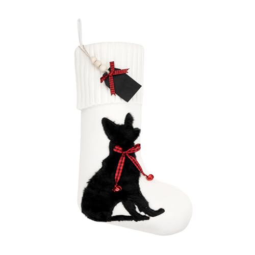 White Knitted Cat Stocking U46096