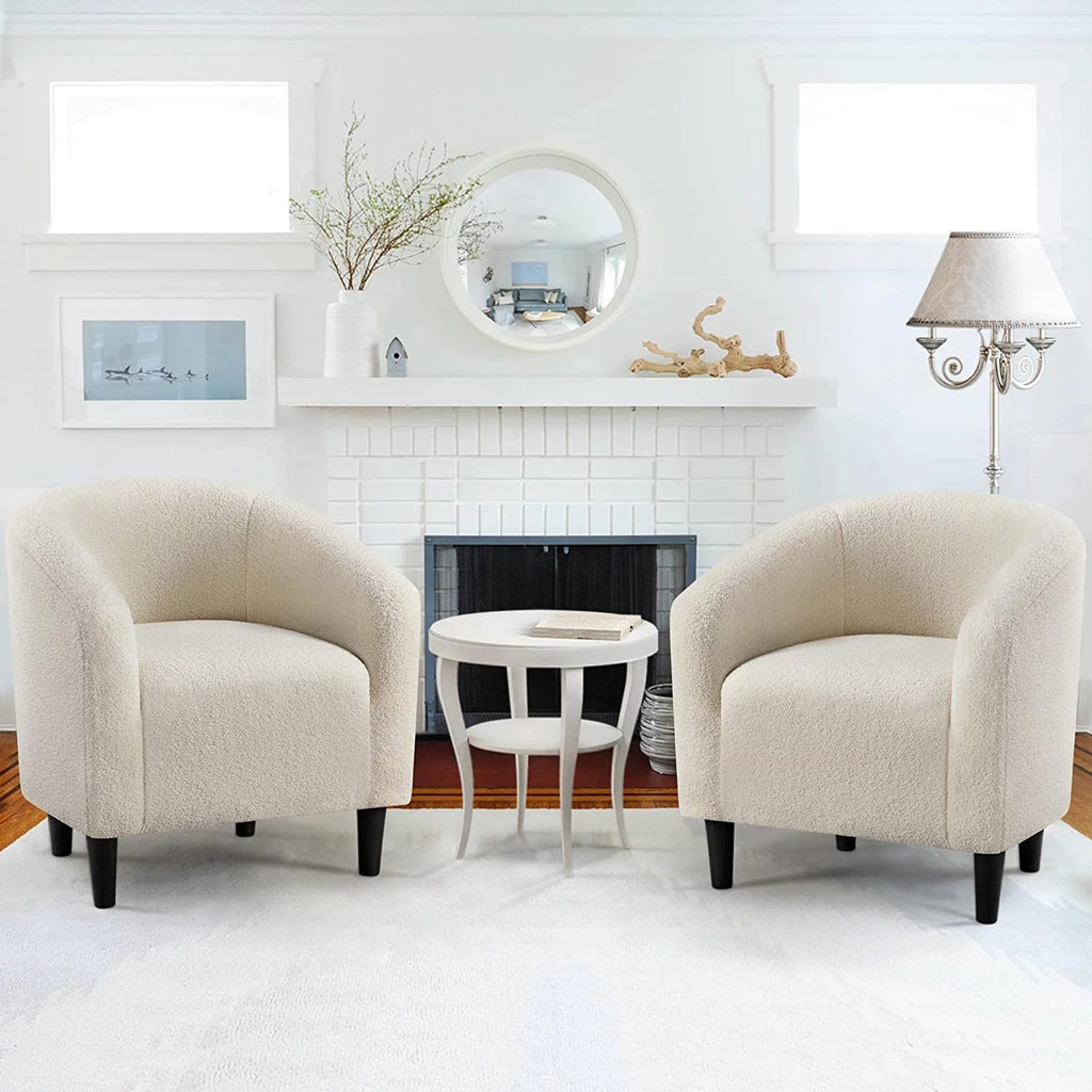 Ivory Faux Fur Barrel Chair H603140
