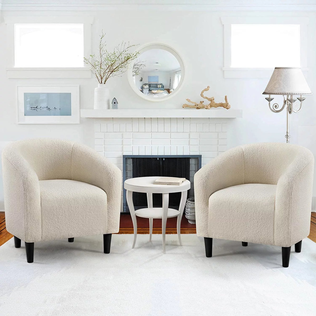 Ivory Faux Fur Barrel Chair H603140