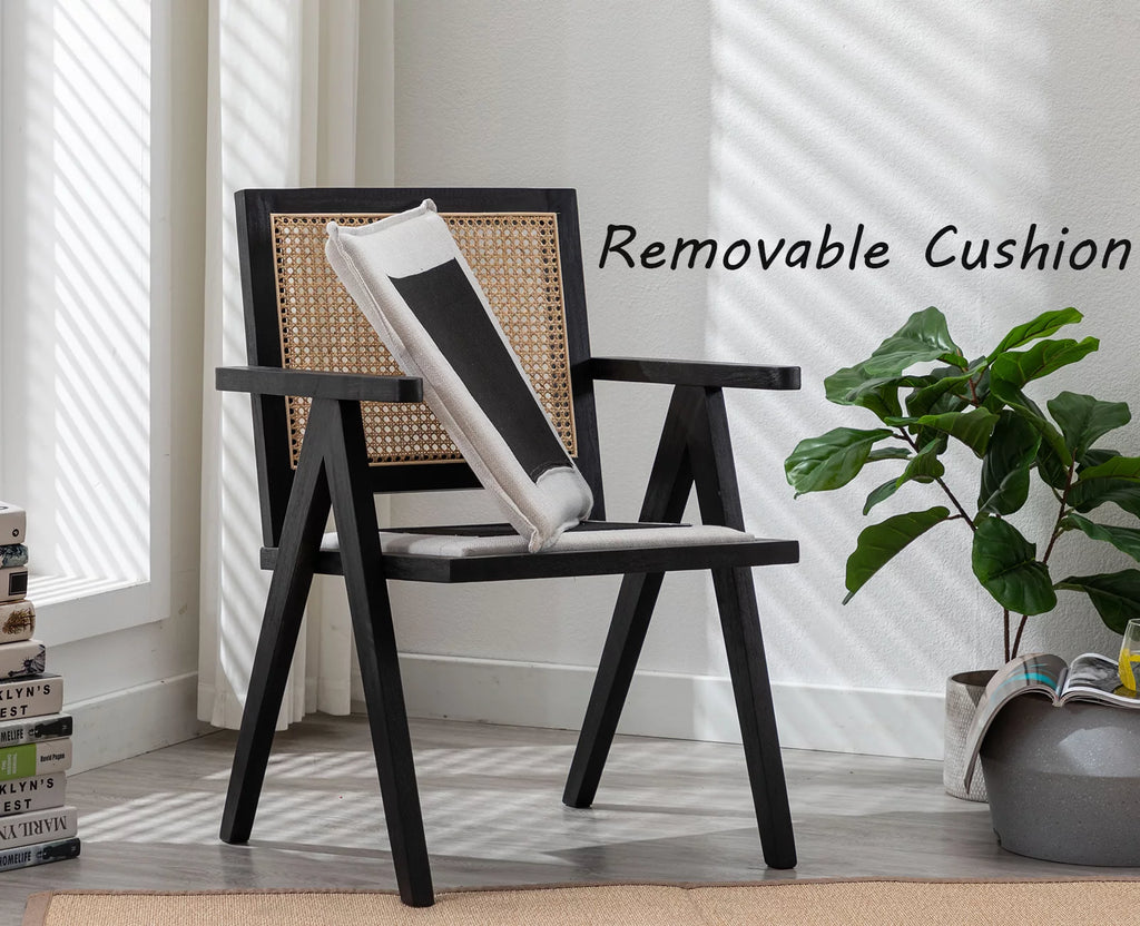 Rattan Dining Chair Set of 2 Upholstered Wood Armchair M574138