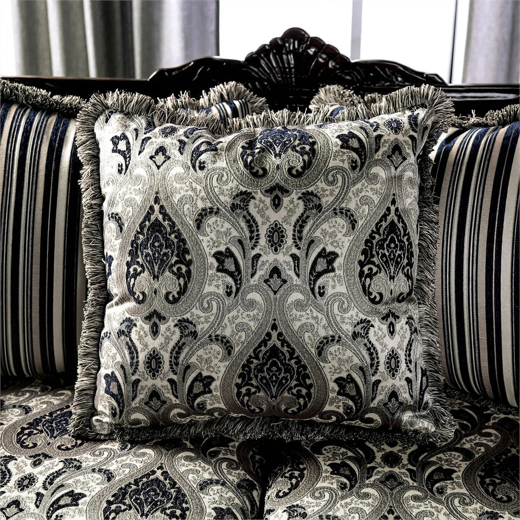Chenille Upholstered Loveseat with Pillows in Silver N3918