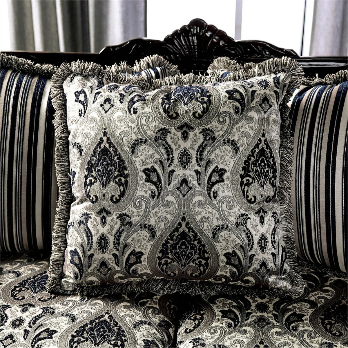 Chenille Upholstered Loveseat with Pillows in Silver N3918
