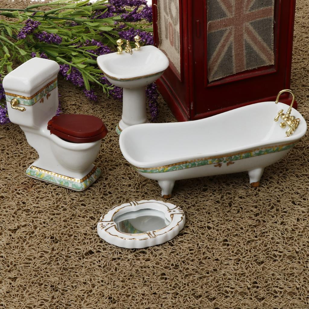 1/12 Scale Mini Furniture Bathtub Toilet Dolls House Accessory N38187