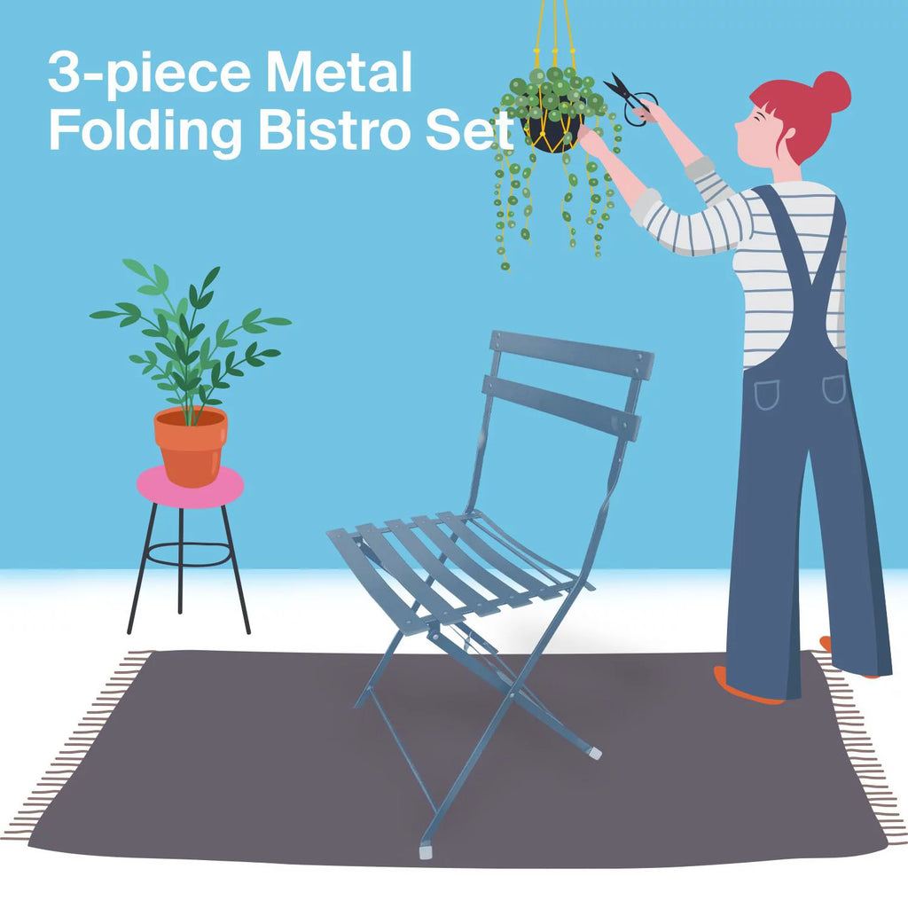3 Piece Light Weight Bistro Furniture Set Blue V60452