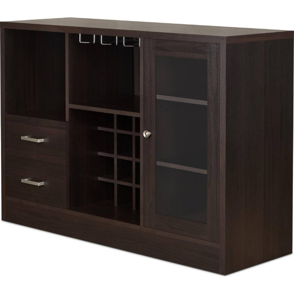 Espresso Brown Wooden Server with Two Drawers I11125