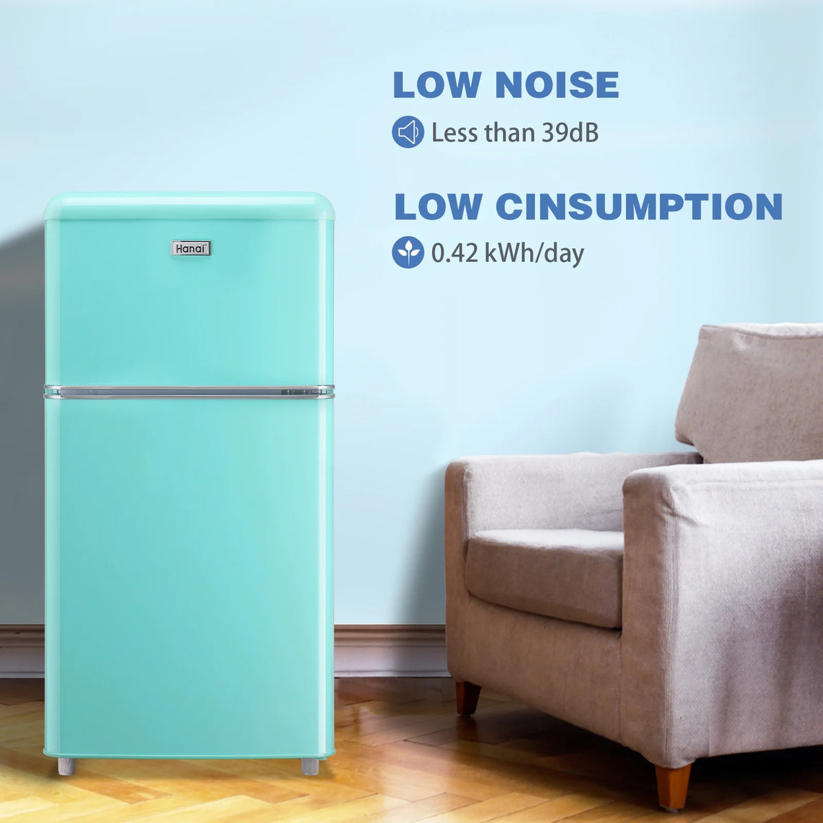 Mini Fridge with Freezer 3.5 Cu.ft Blue I767